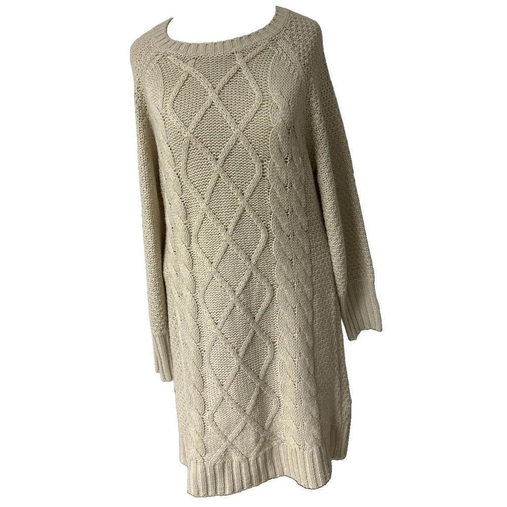 VTG Derek Heart Cable-Knit Sweater Dress Junior's Sz Large Ivory Color